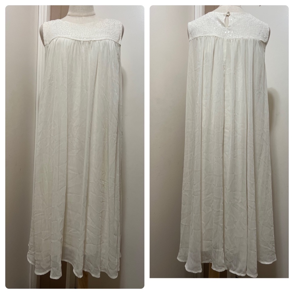 Joan Rivers Regular Sleeveless Sequins Dress with Chiffon-Beige L NEW.